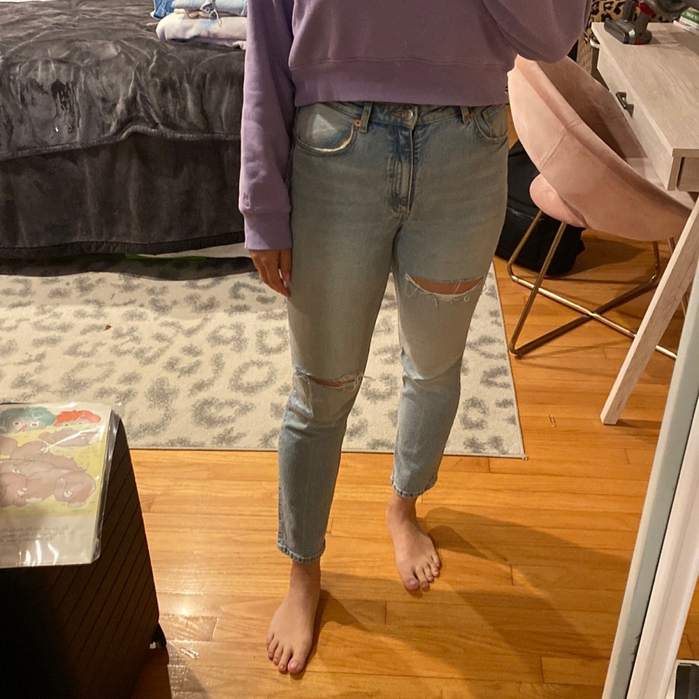 Zara straight destroyed jeans
